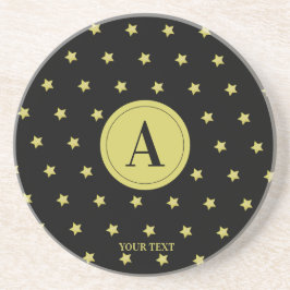 Dessous De Verre En Grès Elegant Gold & Black Star Pattern Monogram