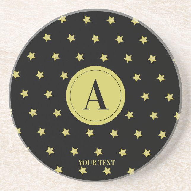 Dessous De Verre En Grès Elegant Gold & Black Star Pattern Monogram (Devant)