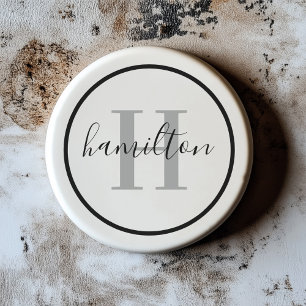 Dessous De Verre En Grès Élégant gris noir rond Monogramme personnalisé