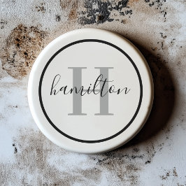 Dessous De Verre En Grès Élégant gris noir rond Monogramme personnalisé ini