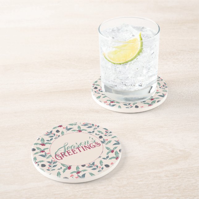 Dessous De Verre En Grès Elégant hiver floral aquarelle Noël (Côté)