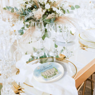 Dessous De Verre En Grès Élégant lieu fleurs colombes Mariage Luxe