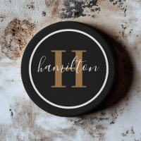 Élégant Marron Noir Rond Monogramme Foncé