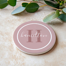 Dessous De Verre En Grès Élégant Monogramme Rond en Rose Poussiéreuse Scrip