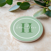 Élégant monogramme rond en vert sauge script