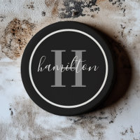 Élégant Monogramme Rond Gris Noir Foncé