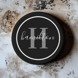 Dessous De Verre En Grès Élégant Monogramme Rond Gris Noir Foncé