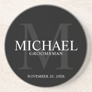 Dessous De Verre En Grès Élégant Noir Personnalisé Groomsmen