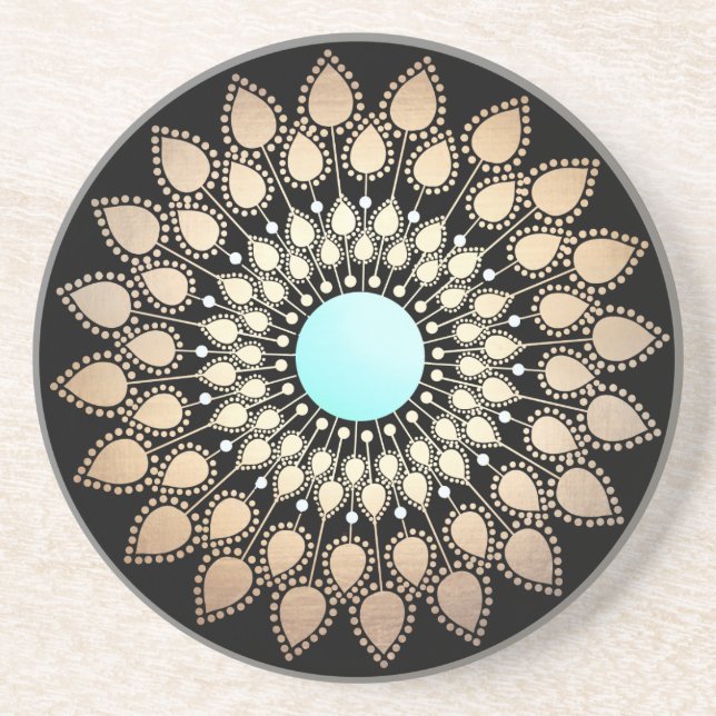 Dessous De Verre En Grès Elégant or Ornate Lotus Mandala (Devant)