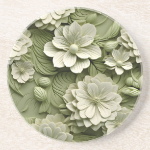 Dessous De Verre En Grès Élégant relief floral 3D incorporé
