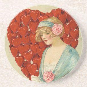 Dessous De Verre En Grès Élégant Rétro Saint-Valentin Romantique, John Wins