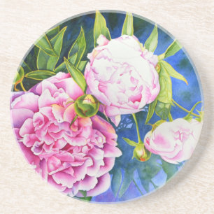 Dessous De Verre En Grès Elégant rose blanc classique aquarelle floral