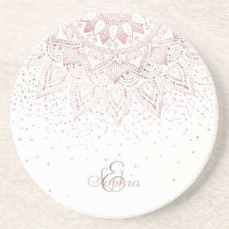 Dessous De Verre En Grès Elégant Rose Gold Dots Mandala