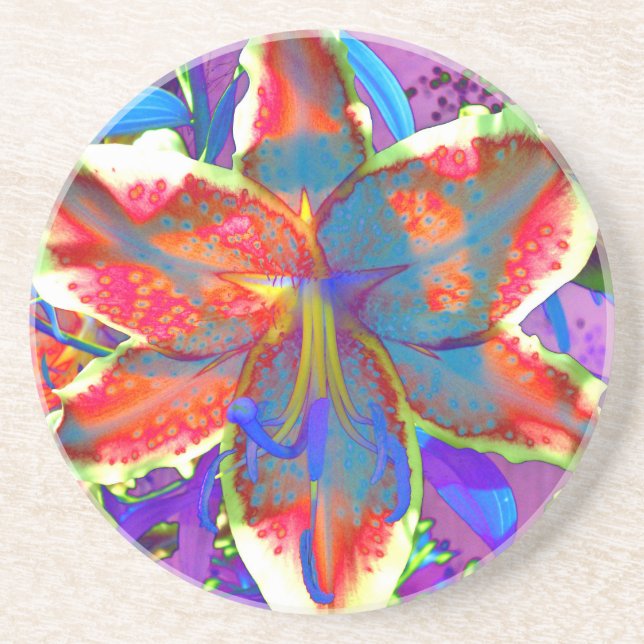 Dessous De Verre En Grès Elégant rouge violet bleu floral Lily (Devant)