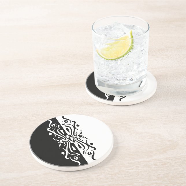 Dessous De Verre En Grès Élégant style arlequin Abstrait noir et blanc (Côté)