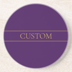 Dessous De Verre En Grès Élégant texte personnalisable   Gold & Deep Purple