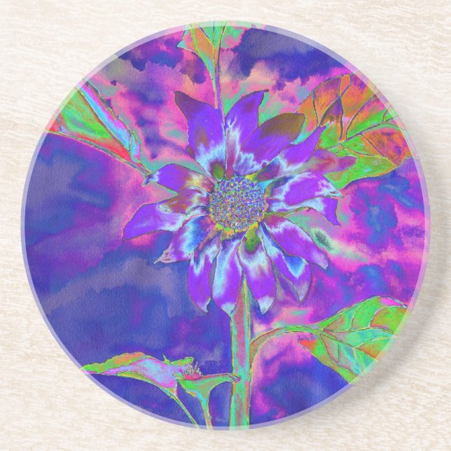 Dessous De Verre En Grès Élégant tournesol à fleurs violettes (Devant)