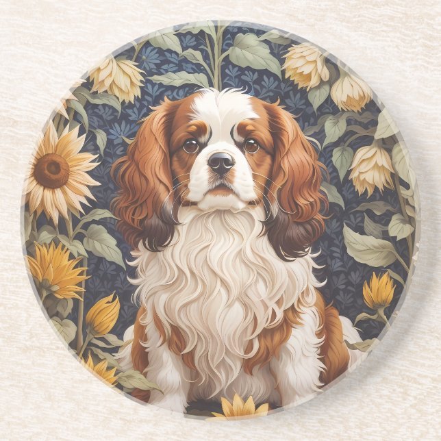 Dessous De Verre En Grès Élégant tournesol Cavalier King Charles Spaniel (Devant)