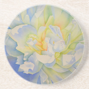 Dessous De Verre En Grès Elégante aquarelle fleurie de pivoine blanche