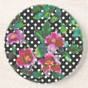 Dessous De Verre En Grès Elégante couleur magenta rose fleurons rose