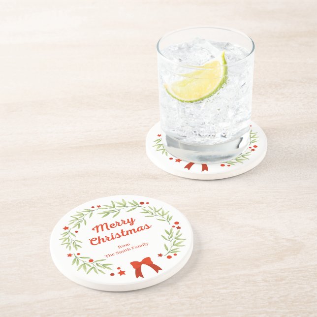 Dessous De Verre En Grès Élégante couronne de Noël et étoiles (Côté)