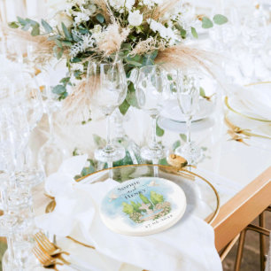 Dessous De Verre En Grès Elégante Fontaine   fleurs colombes Mariage Luxe