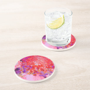 Dessous De Verre En Grès Élégante Hydrangée violette et orange Limelight