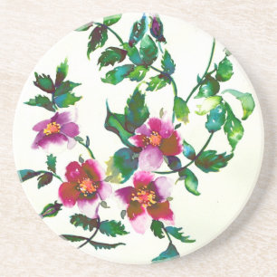 Dessous De Verre En Grès Élégantes fleurs sauvages rose foncé aquarelle mod