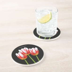 Dessous De Verre En Grès Élégantes Tulipes à feuilles d'érable blanc rouge