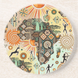 Dessous De Verre En Grès Éléments de motif décoratif tribal de carte d'Afri