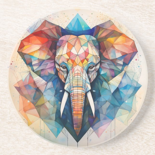 Dessous De Verre En Grès Eléphant aquarelle géométrique (Devant)