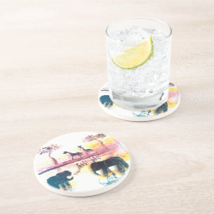 Dessous De Verre En Grès Éléphant, art de coucher du soleil de safari de