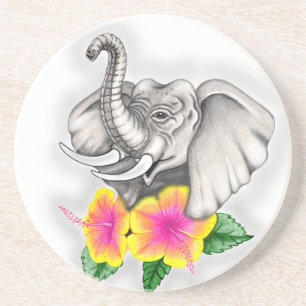 Dessous De Verre En Grès Eléphant avec Hibiscus Design