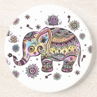 Dessous De Verre En Grès Eléphant Coloré Sur Pierre De Marbre Gris