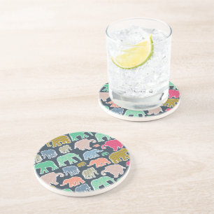 Dessous De Verre En Grès Eléphants Colorés, Motif Des Eléphants, Zigzag