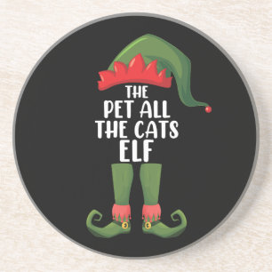 Dessous De Verre En Grès Elfe qui caresse tous les chats Noël en famille as