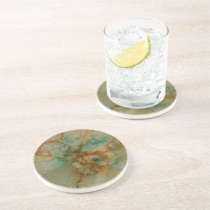 Dessous De Verre En Grès Emerald Green et cuivre Gold Marble