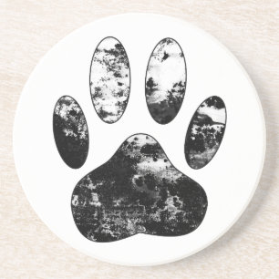 Dessous De Verre En Grès Empreinte de patte de chien gris noir et blanc