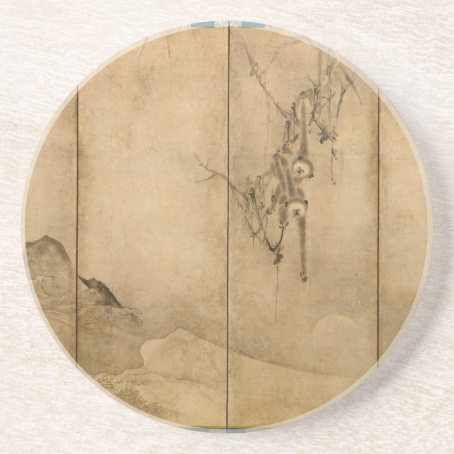 Dessous De Verre En Grès Encre japonaise sur papier Gibbons Primates & Pays (Devant)