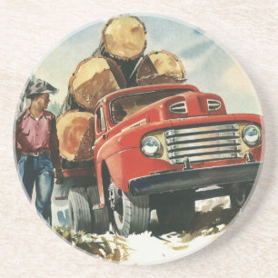 Dessous De Verre En Grès Entreprise vintage, Camion d'exploitation forestiè