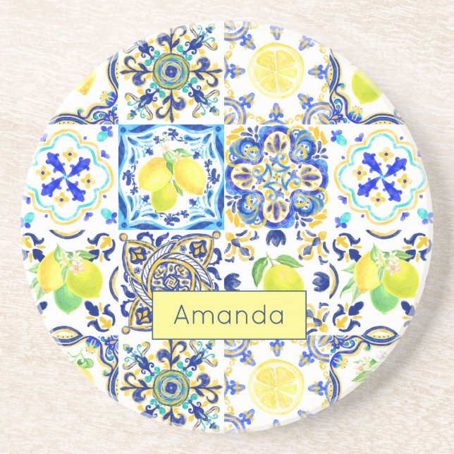 Dessous De Verre En Grès Été agrumes siciliens majolica méditerranéenne (Devant)