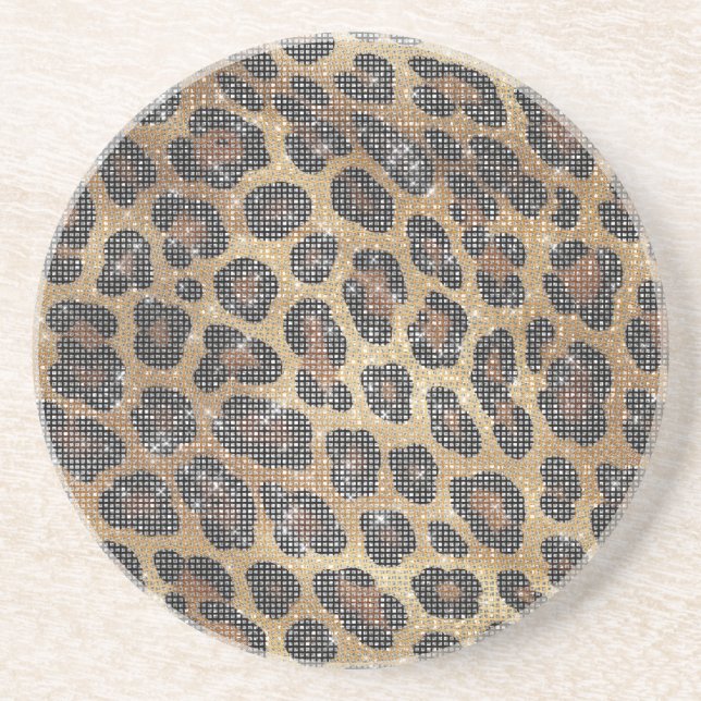 Dessous De Verre En Grès Étincelle Brown d'or de léopard noir (Devant)