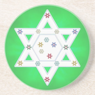 Dessous De Verre En Grès Étoile de Hanukkah et flocons de neige sur fond ve