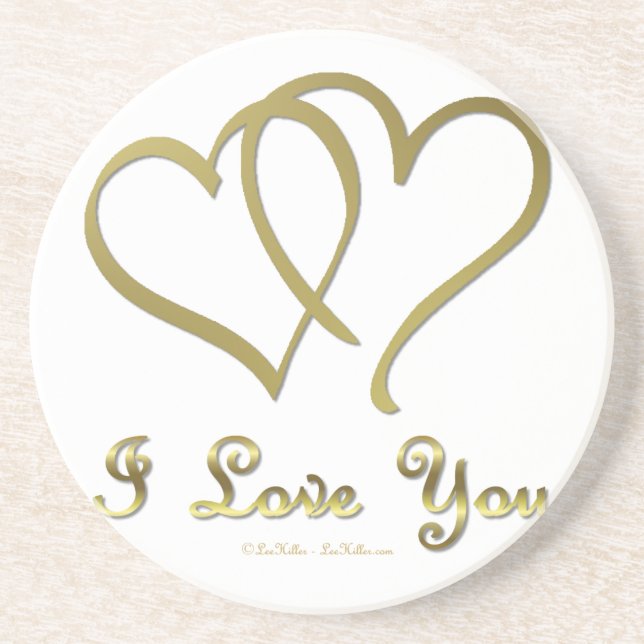 Dessous De Verre En Grès Eventré Gold Hearts i Love You (Devant)