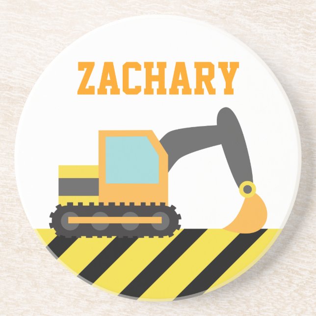 Dessous De Verre En Grès Excavatrice orange, véhicule de construction, pour (Devant)