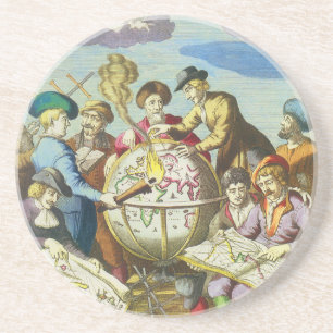 Dessous De Verre En Grès Explorateurs vintages avec carte du monde antique,