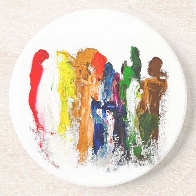 Dessous De Verre En Grès Expression Abstraite des figures humaines en mouve (Devant)