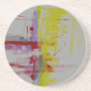 Dessous De Verre En Grès Expressionniste Abstrait gris rouge jaune
