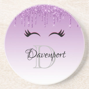Dessous De Verre En Grès Eyelashes rose et noir élégant sur Parties scintil