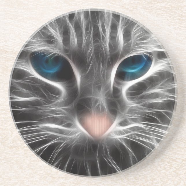 Dessous De Verre En Grès Face de chat bleu magnifique (Devant)